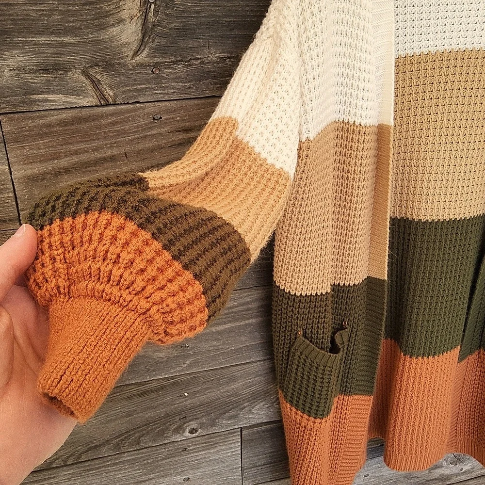 Almost Famous Color Block Cardigan Sweater Size Large - Picture 3 of 5